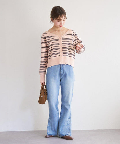 B 條紋做舊 針織開衫 B款