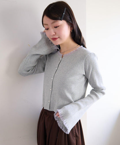 珍珠紐扣荷葉邊針織開衫