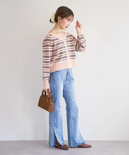 B 條紋做舊 針織開衫 B款