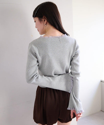 珍珠紐扣荷葉邊針織開衫