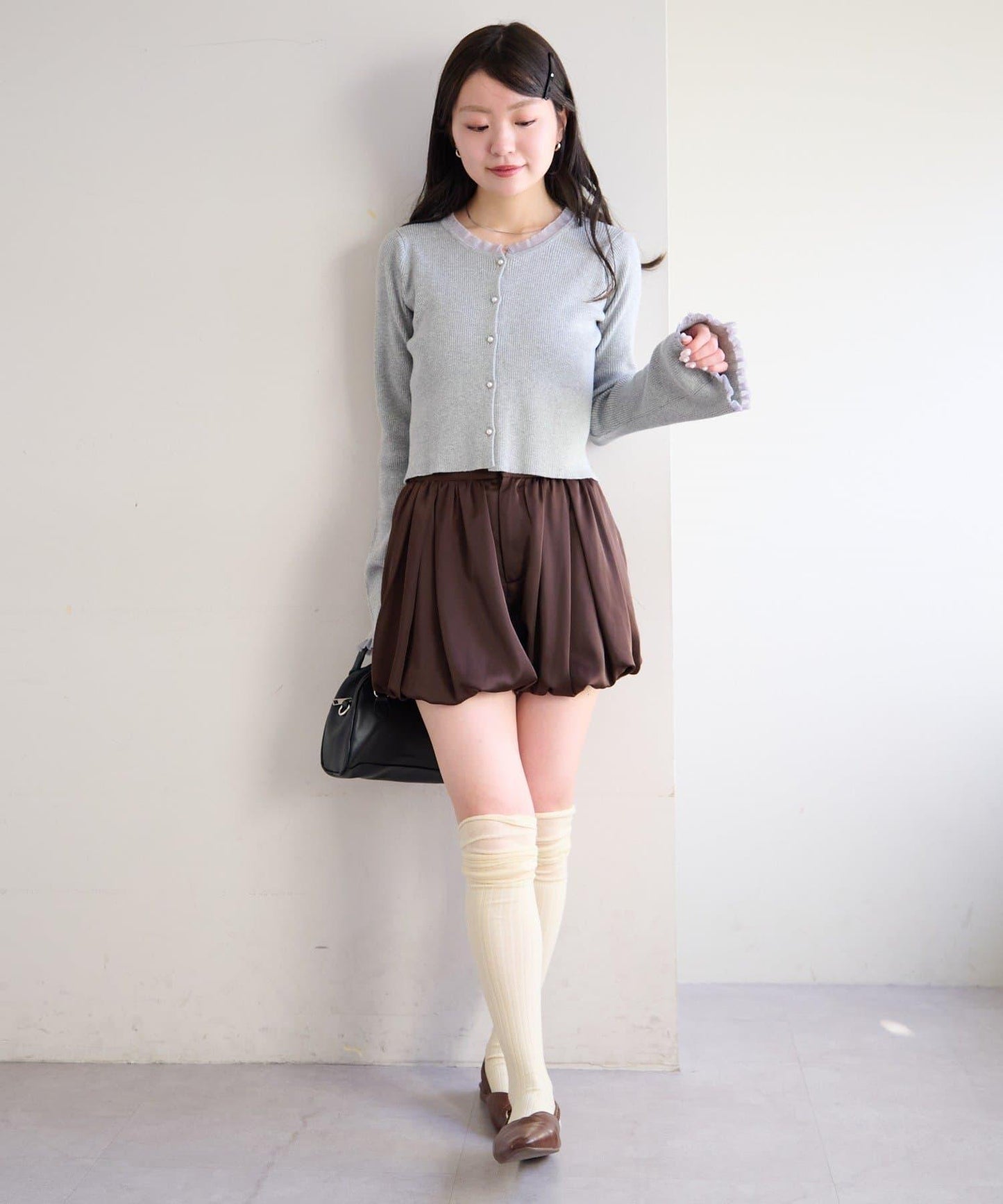 珍珠紐扣荷葉邊針織開衫