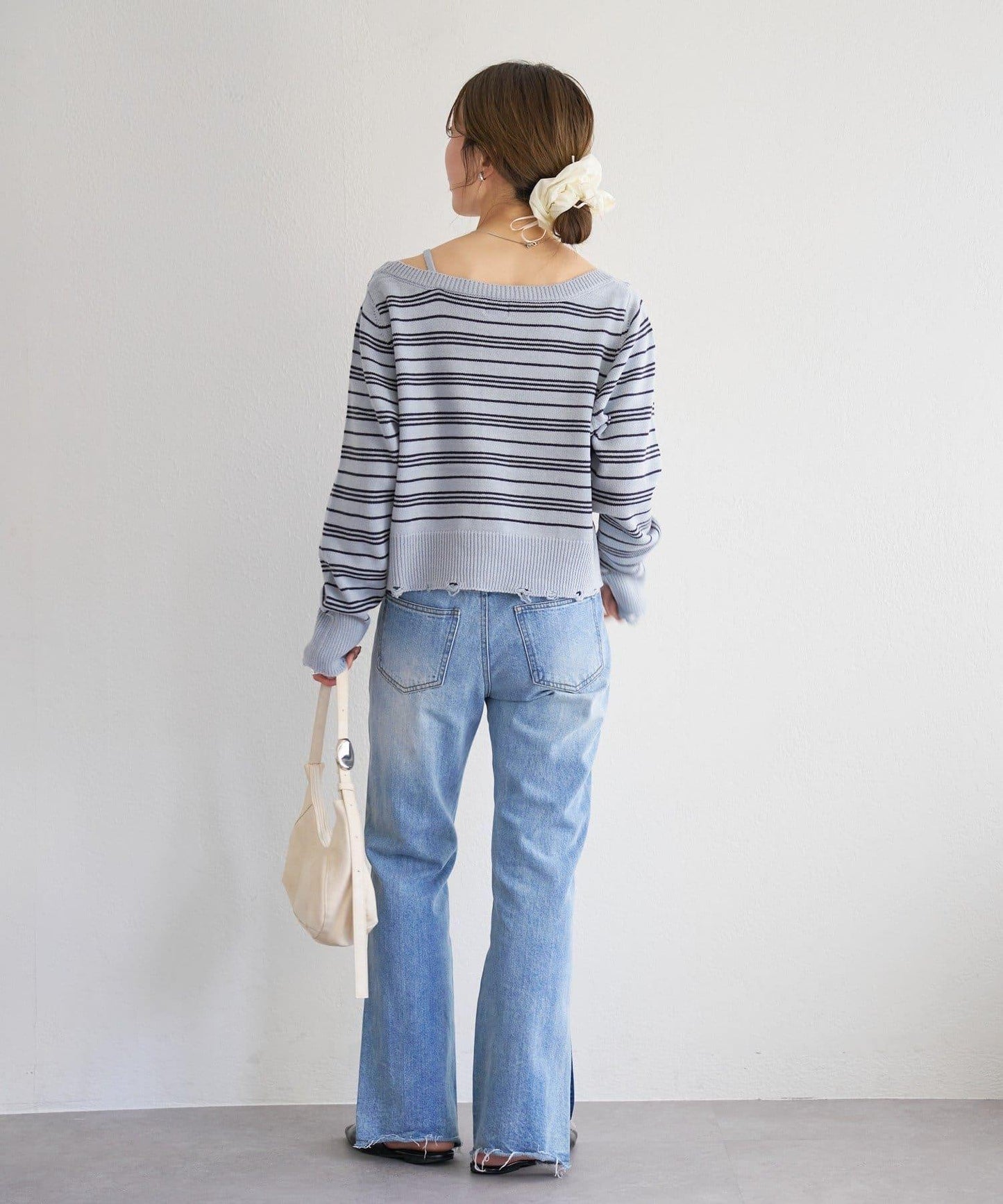 B 條紋做舊 針織開衫 B款