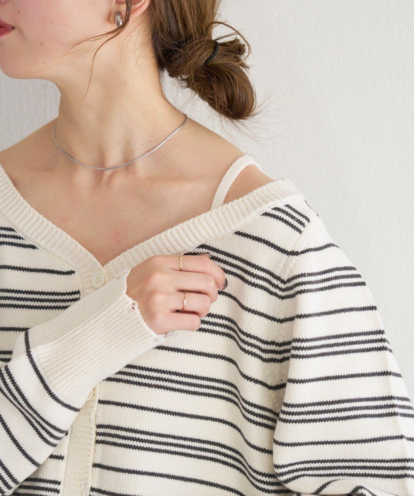 B 條紋做舊 針織開衫 B款