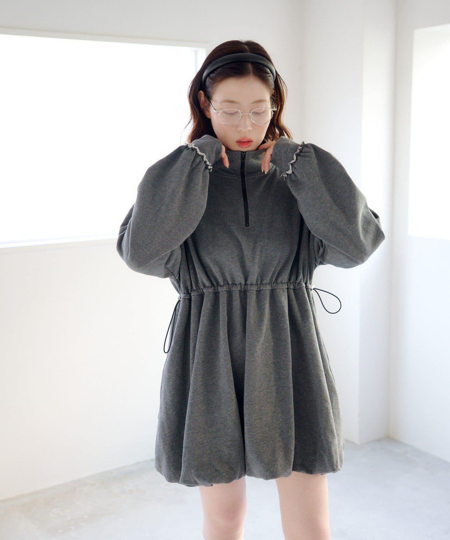 衛衣材質 泡泡廓形 迷你連衣裙