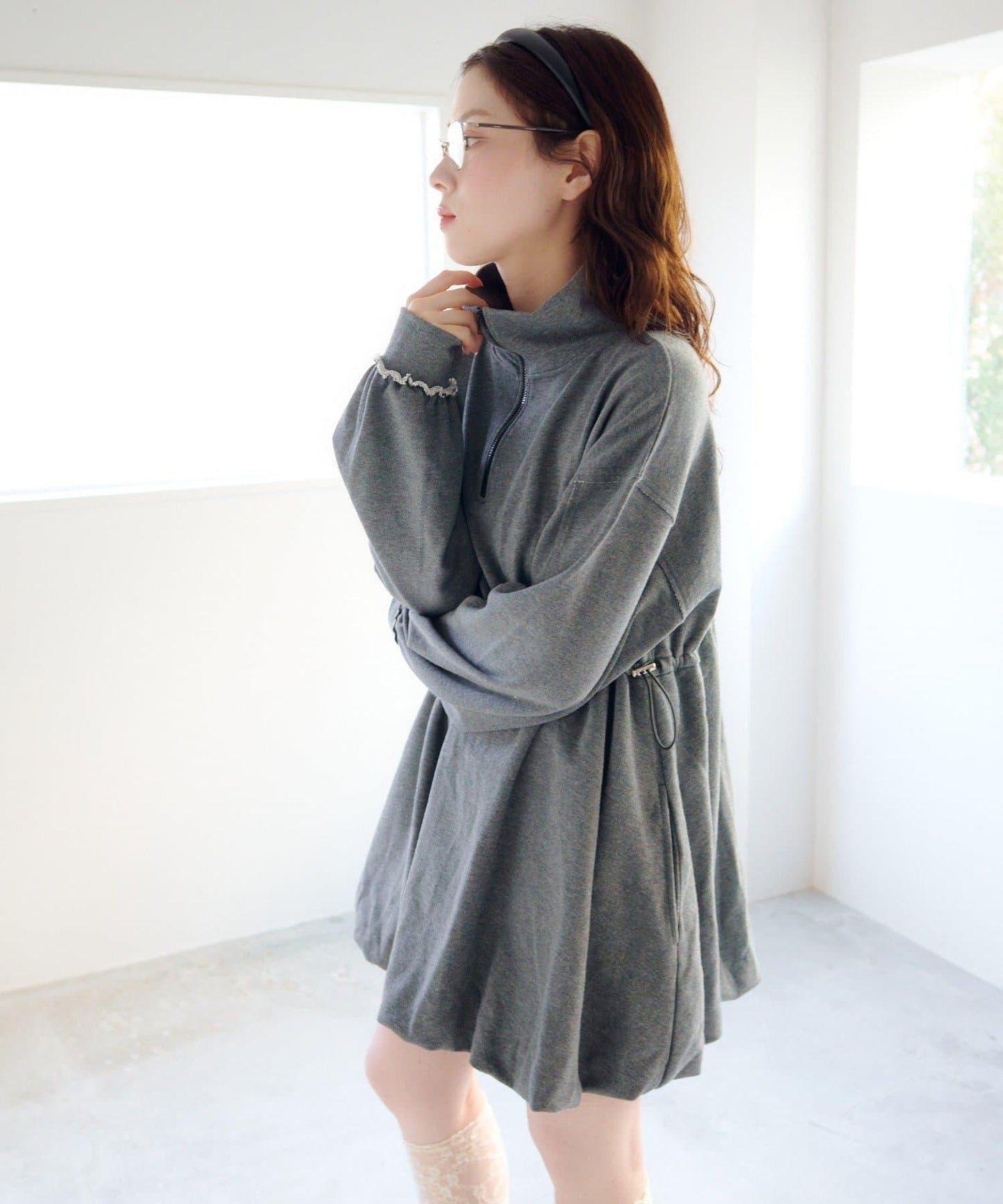 衛衣材質 泡泡廓形 迷你連衣裙