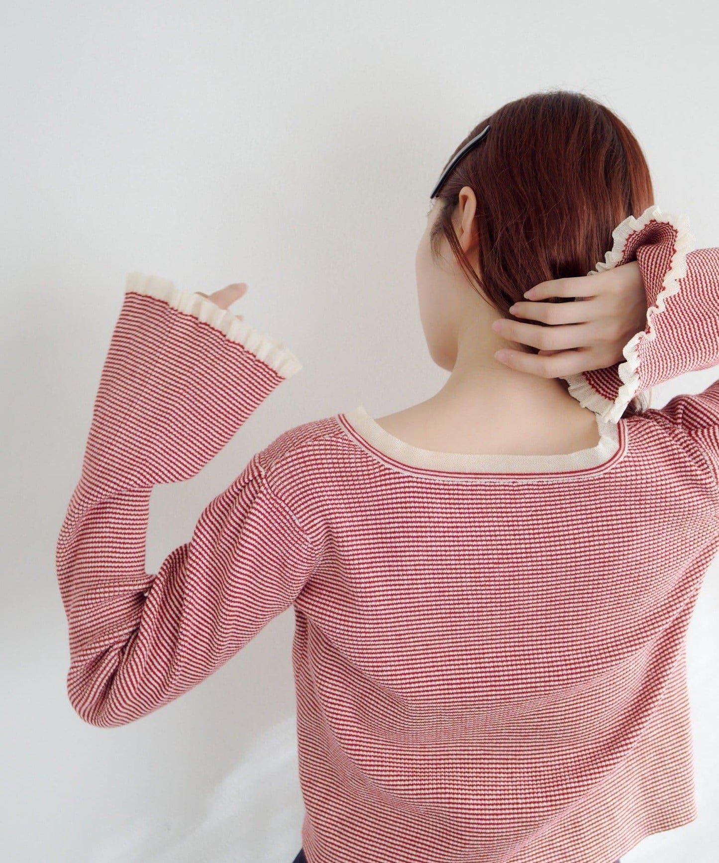 珍珠紐扣荷葉邊針織開衫