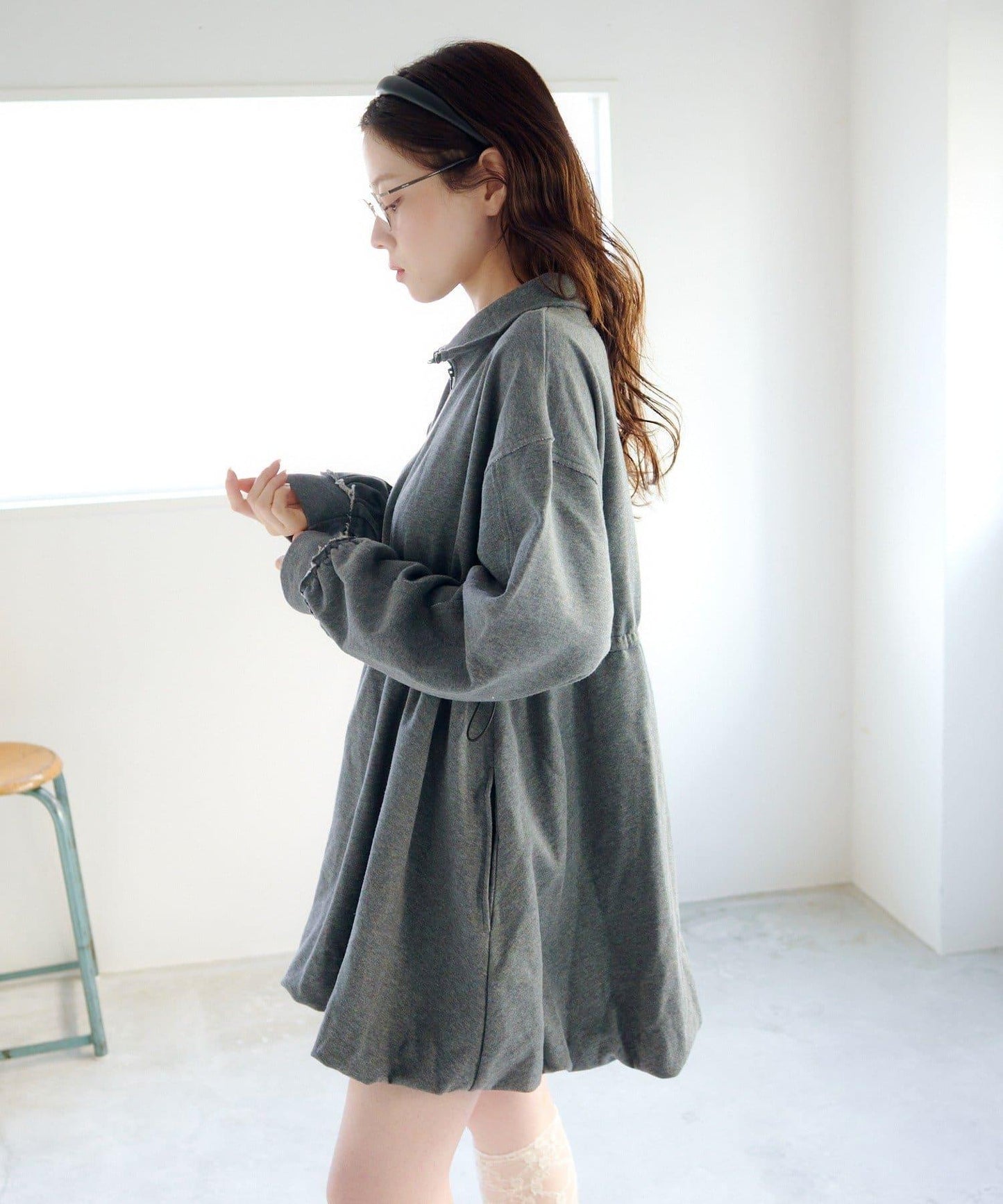 衛衣材質 泡泡廓形 迷你連衣裙