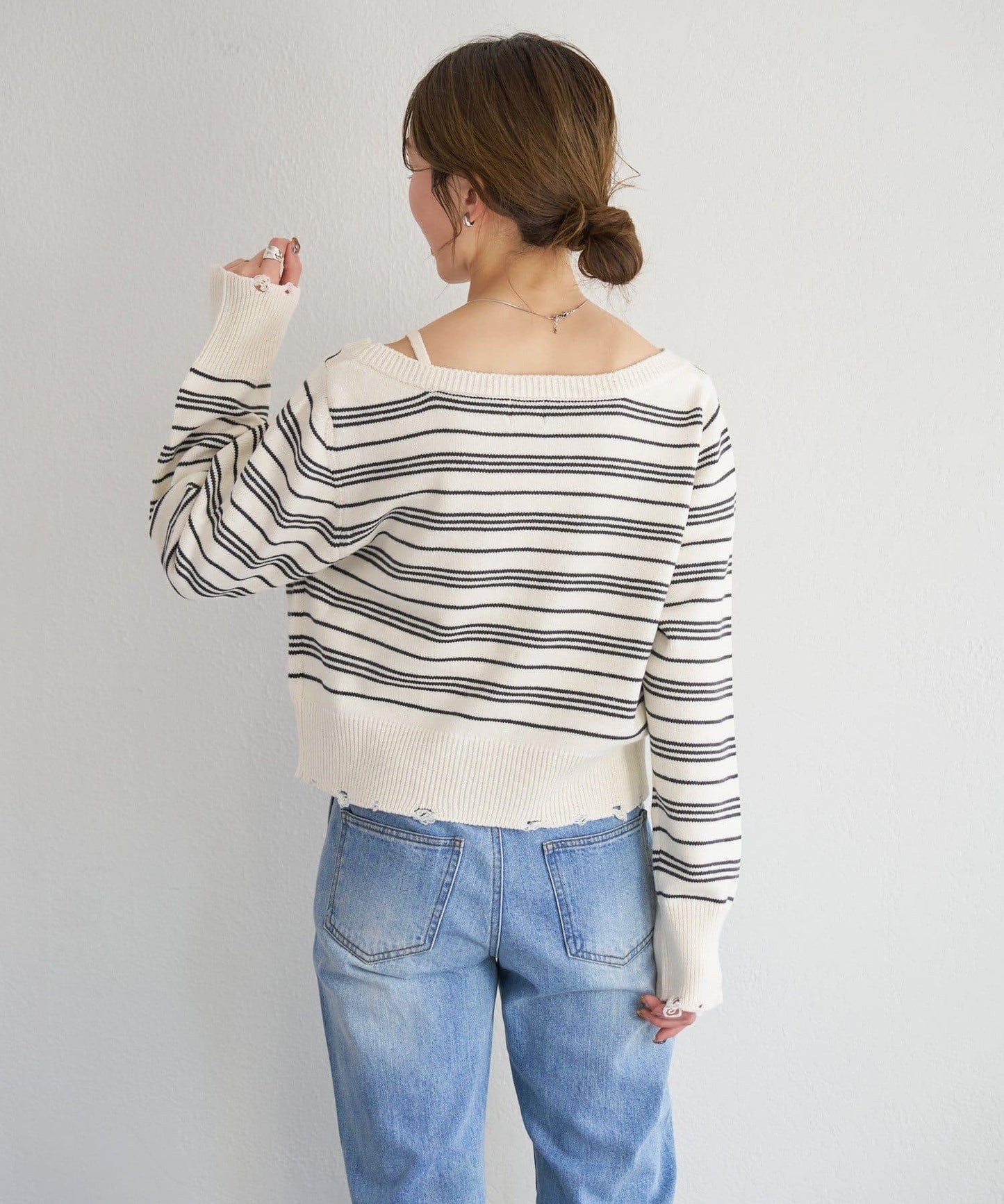 B 條紋做舊 針織開衫 B款