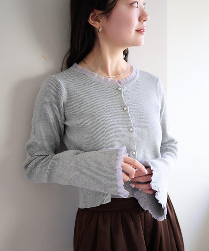 珍珠紐扣荷葉邊針織開衫