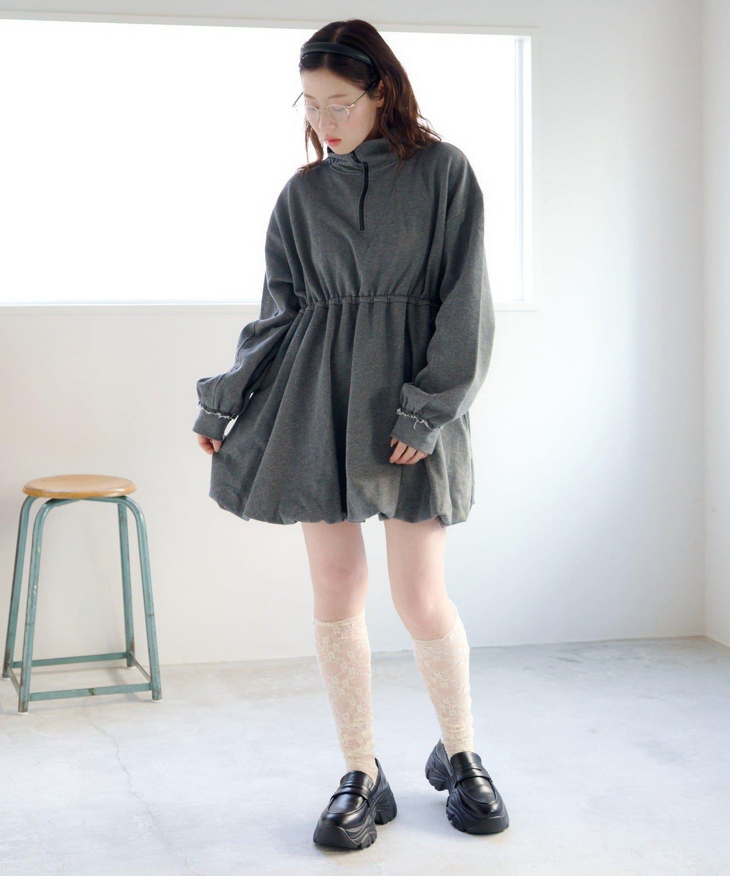 衛衣材質 泡泡廓形 迷你連衣裙