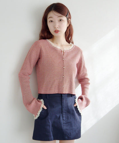 珍珠紐扣荷葉邊針織開衫