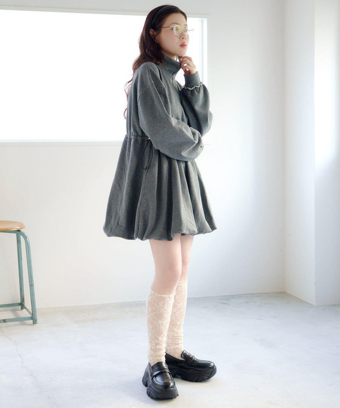 衛衣材質 泡泡廓形 迷你連衣裙