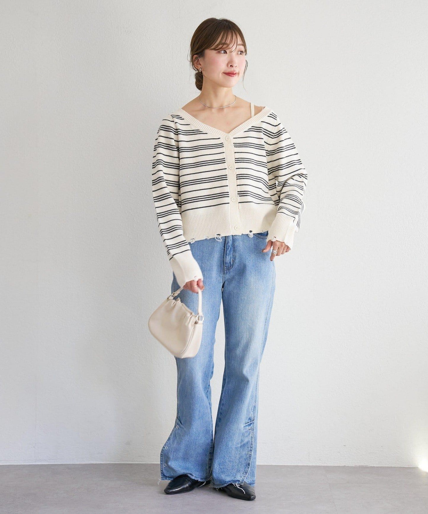 B 條紋做舊 針織開衫 B款