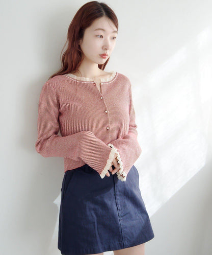 珍珠紐扣荷葉邊針織開衫