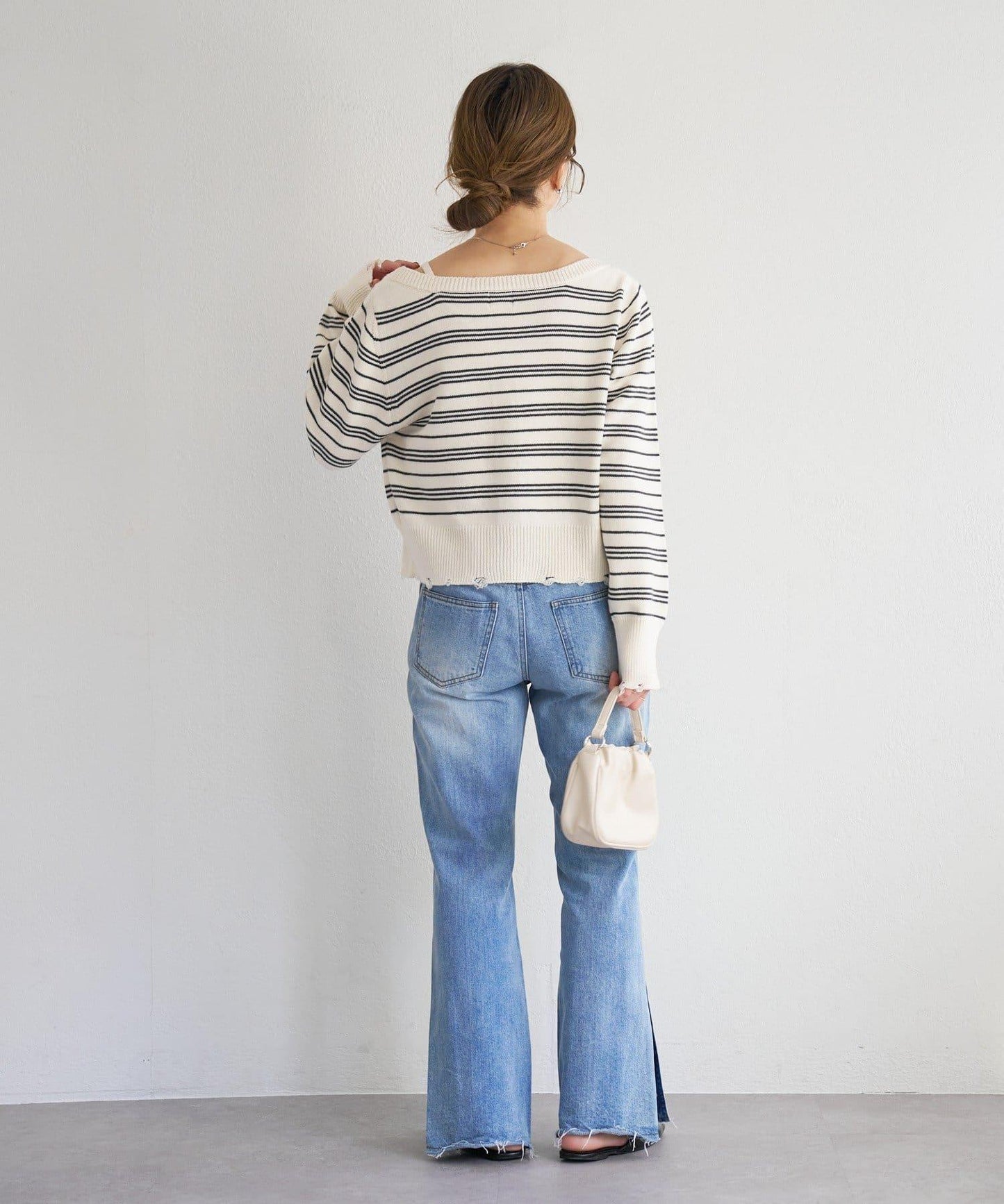 B 條紋做舊 針織開衫 B款