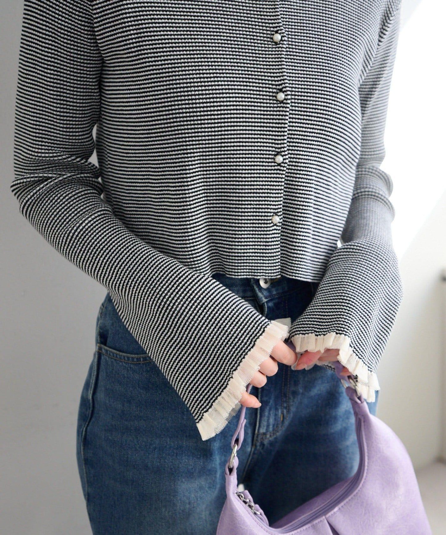 珍珠紐扣荷葉邊針織開衫