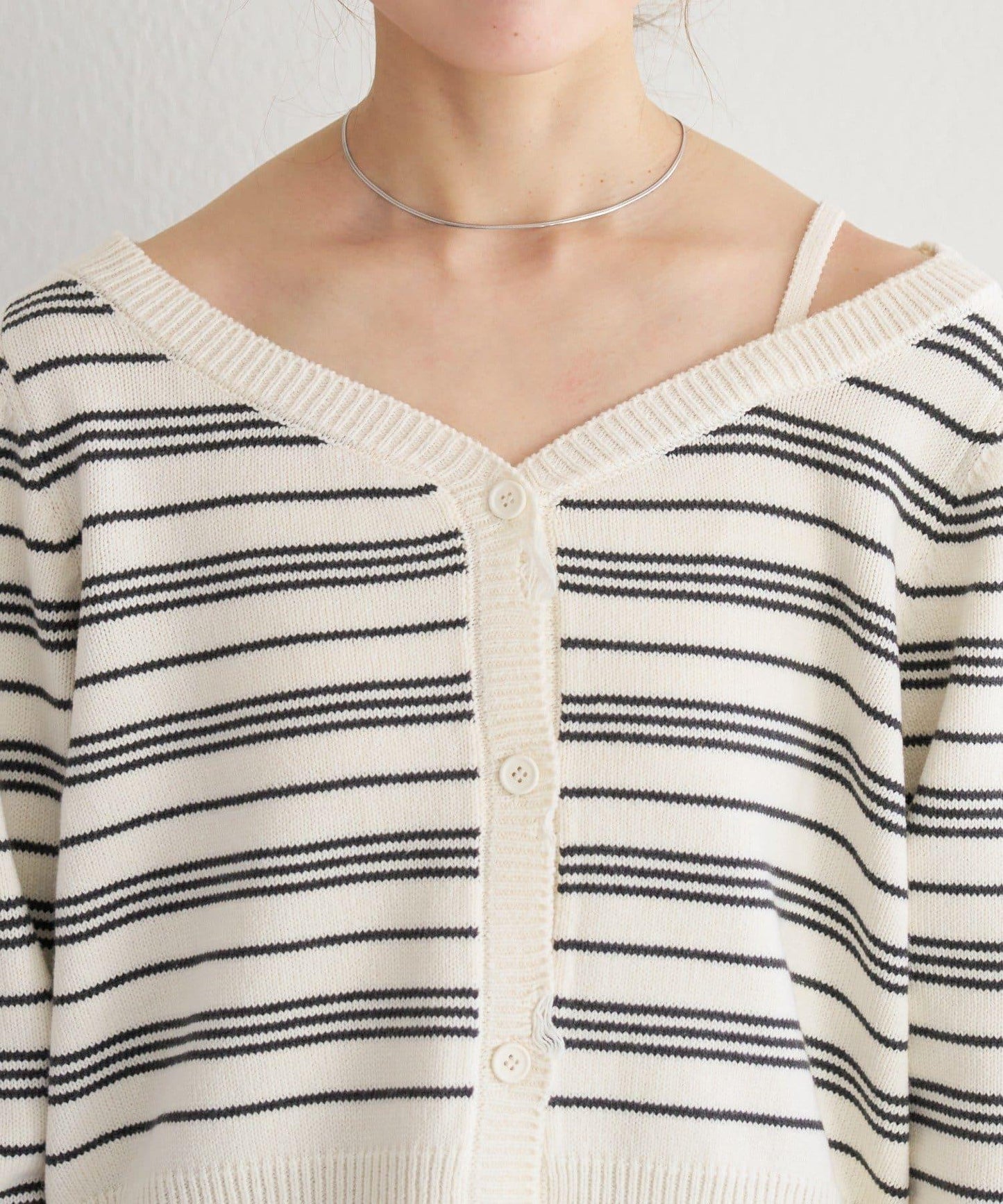 B 條紋做舊 針織開衫 B款