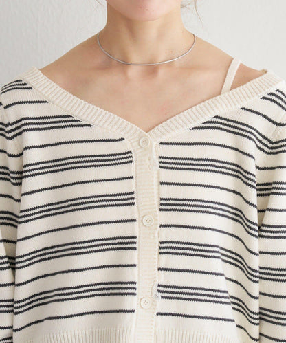 B 條紋做舊 針織開衫 B款