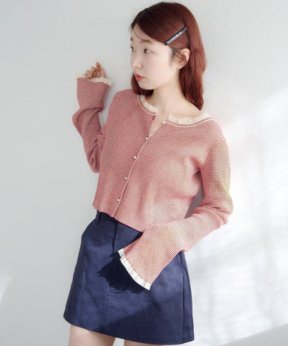 珍珠紐扣荷葉邊針織開衫