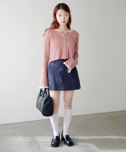 珍珠紐扣荷葉邊針織開衫