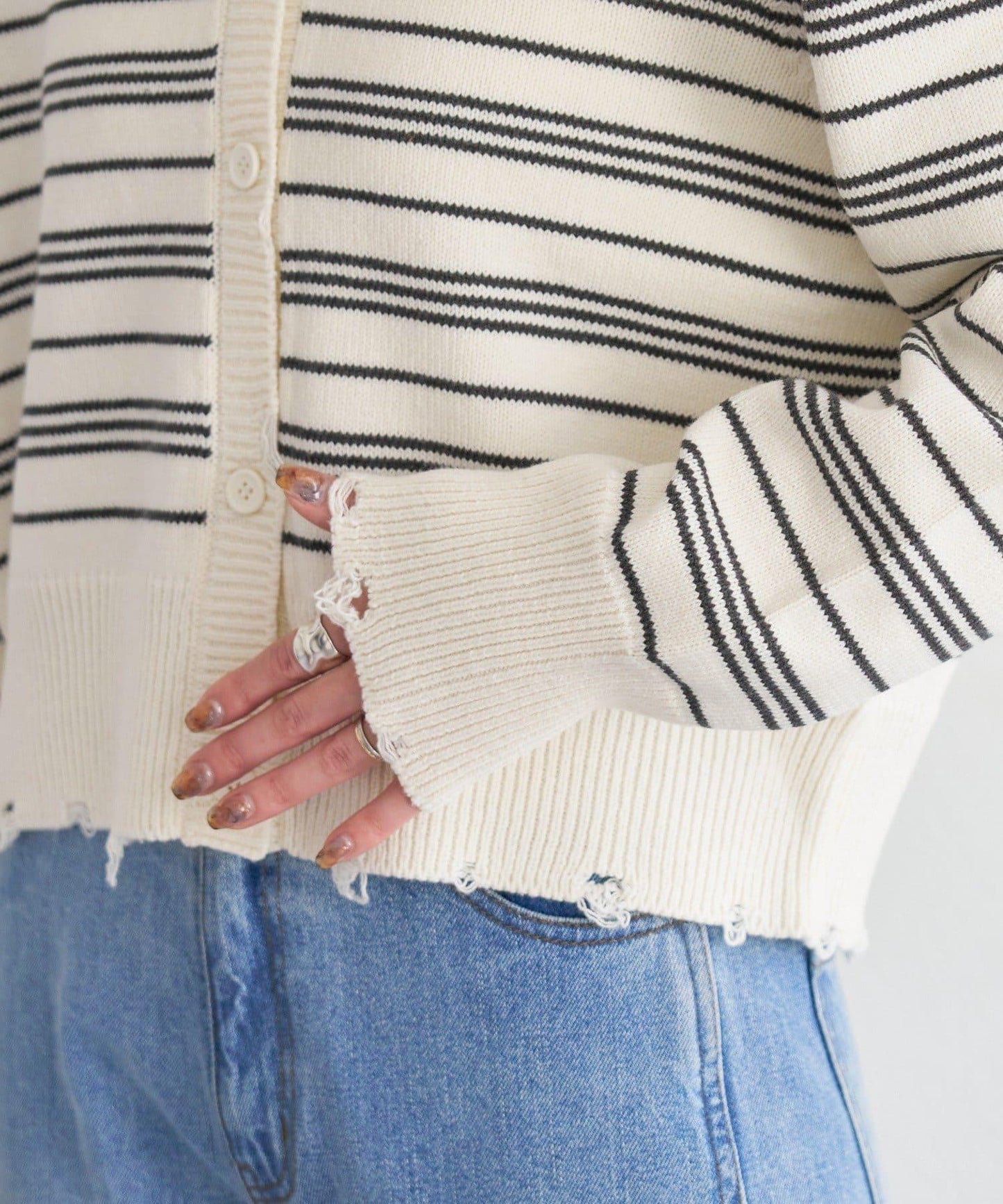 B 條紋做舊 針織開衫 B款