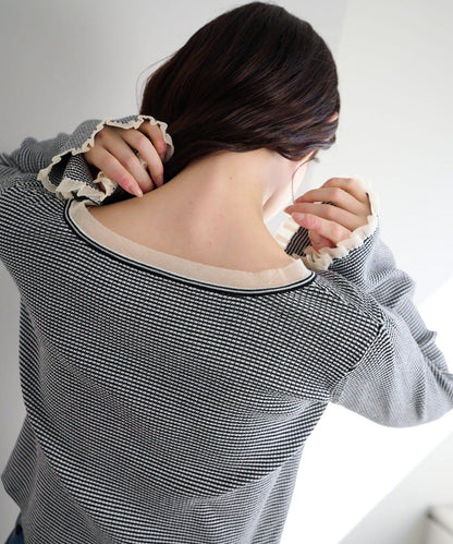 珍珠紐扣荷葉邊針織開衫