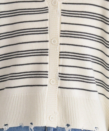 B 條紋做舊 針織開衫 B款