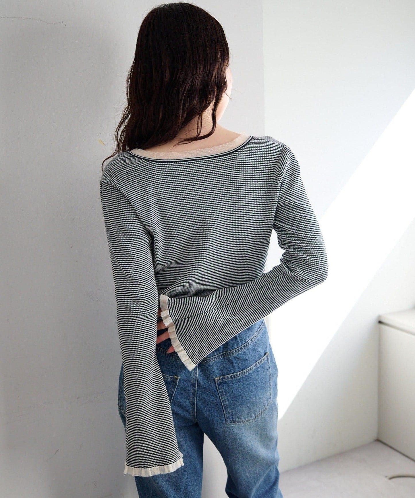 珍珠紐扣荷葉邊針織開衫