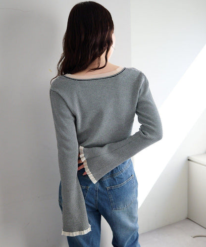 珍珠紐扣荷葉邊針織開衫