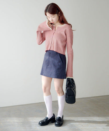 珍珠紐扣荷葉邊針織開衫