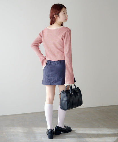 珍珠紐扣荷葉邊針織開衫