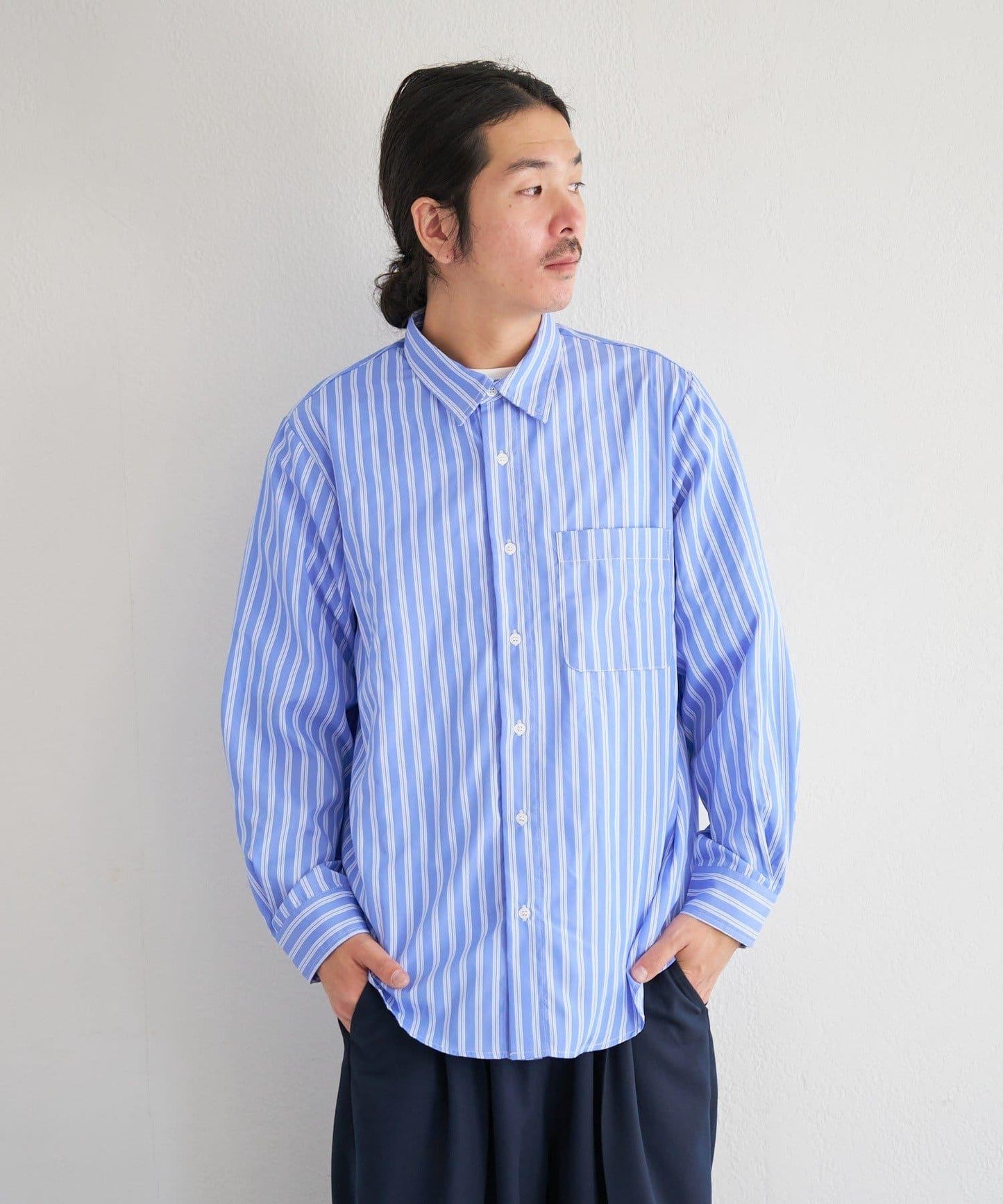 中性款 條紋 圓領襯衫 BM