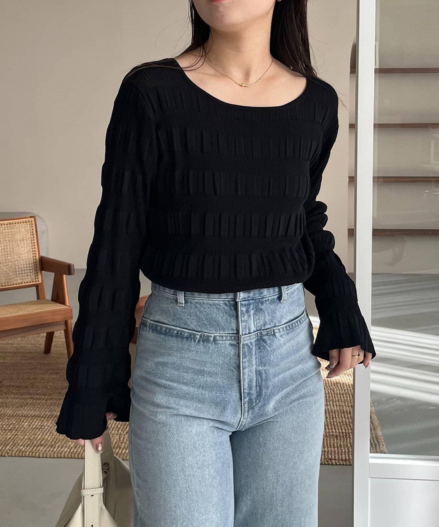 隨機紋理羅紋針織套頭衫