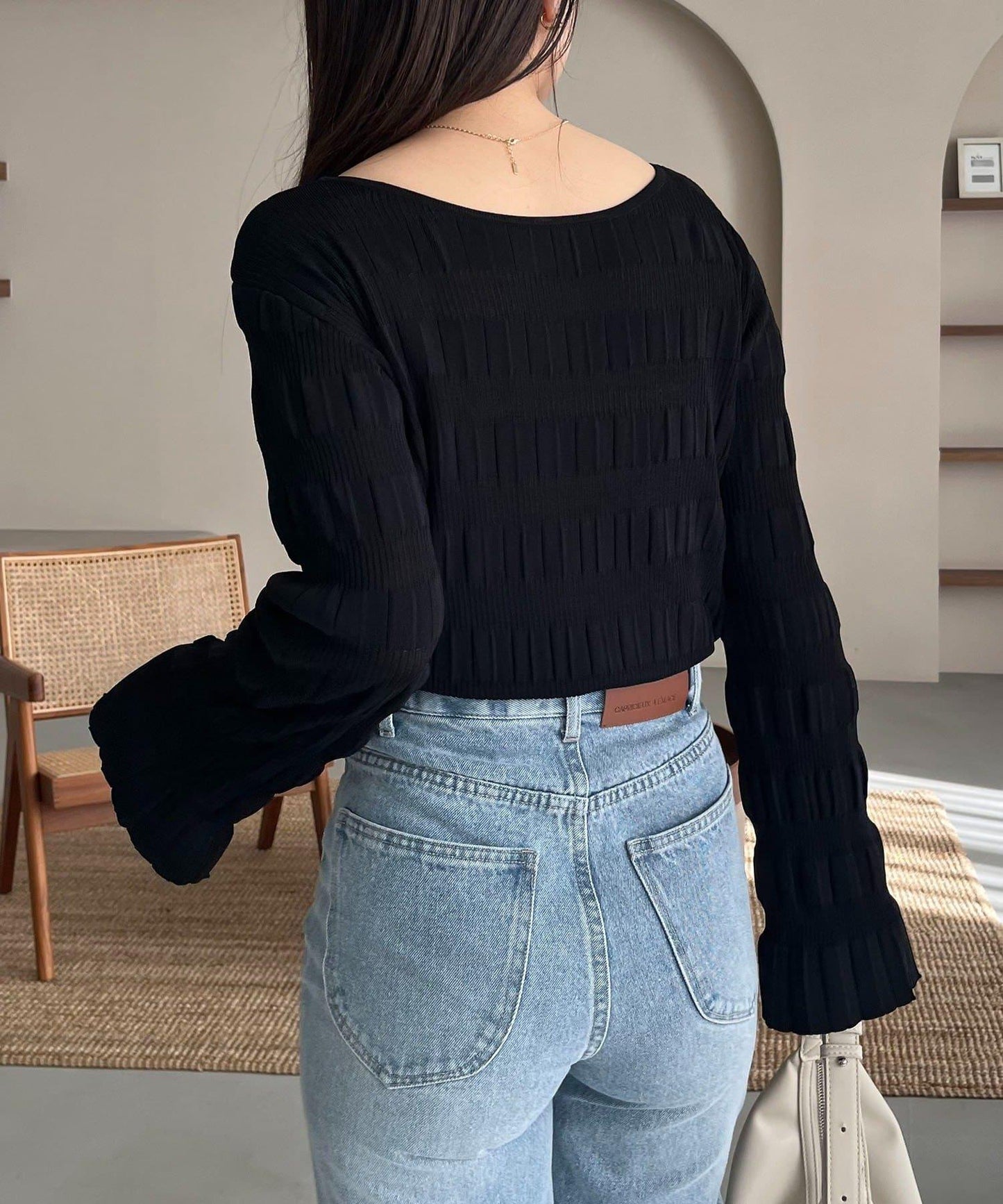 隨機紋理羅紋針織套頭衫