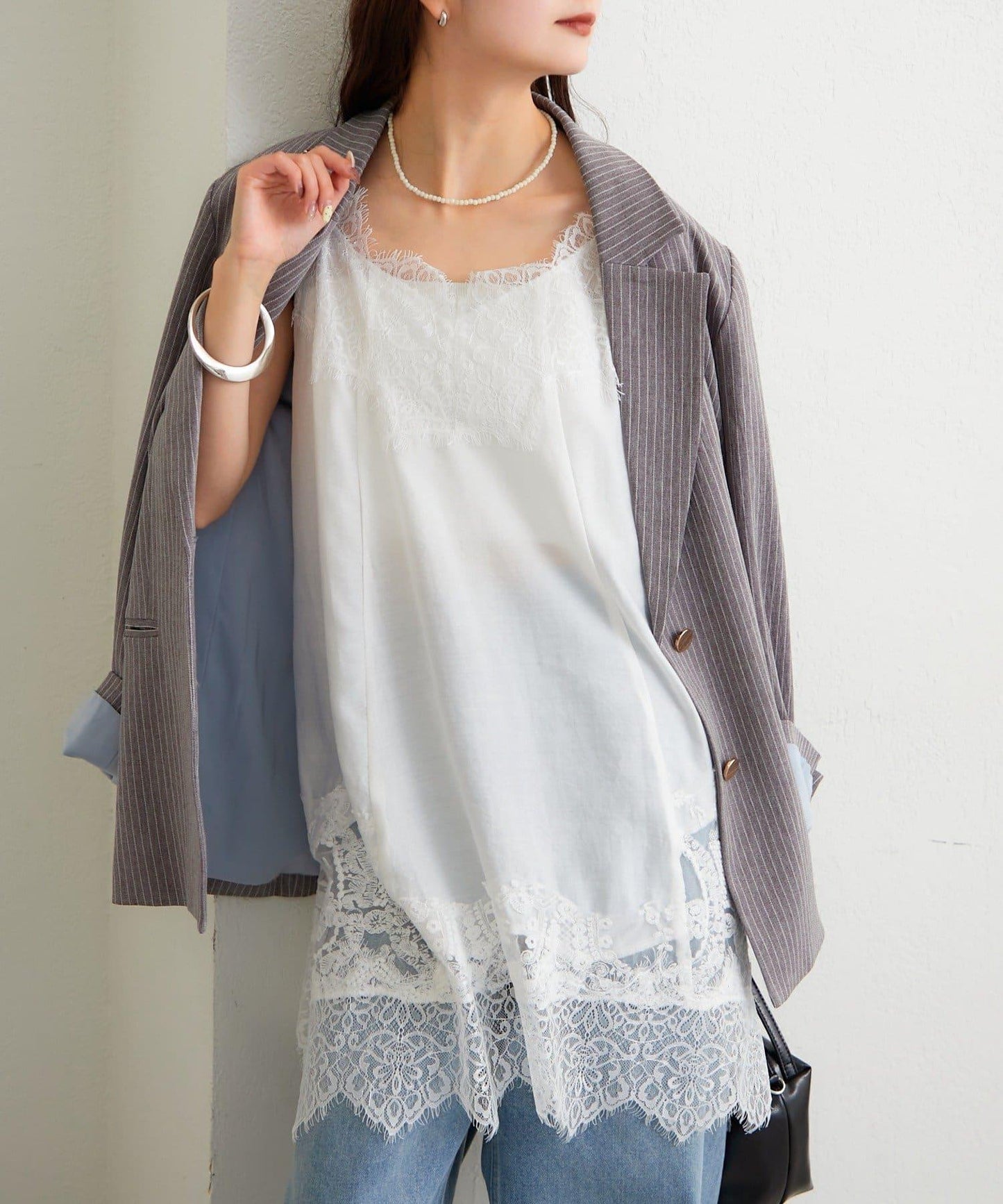 蕾絲拼接 吊帶長款上衣
