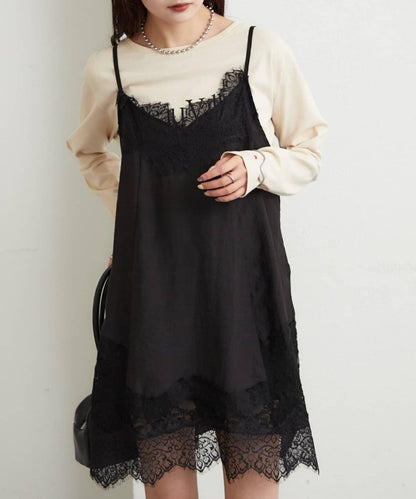 蕾絲拼接 吊帶長款上衣