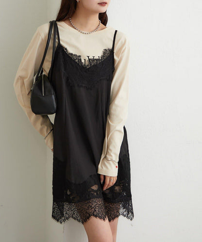 蕾絲拼接 吊帶長款上衣