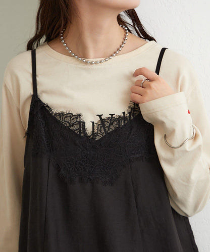 蕾絲拼接 吊帶長款上衣