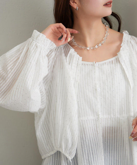 亮絲條紋 胸衣組合設計 襯衫套裝