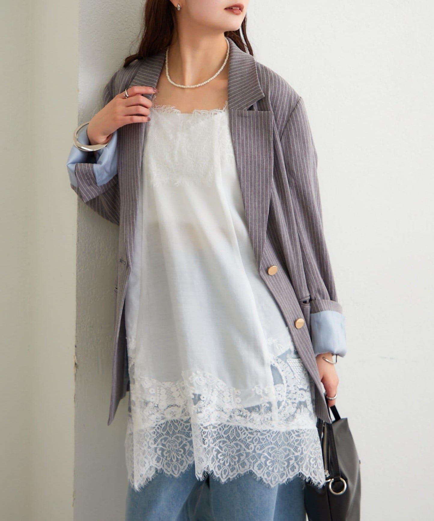 蕾絲拼接 吊帶長款上衣