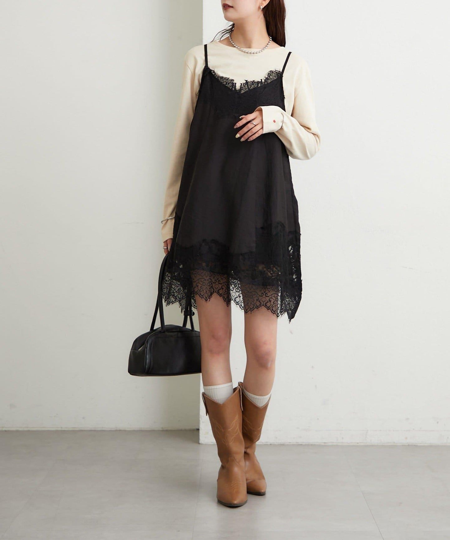 蕾絲拼接 吊帶長款上衣