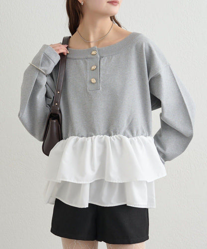 荷葉邊亨利領針織上衣