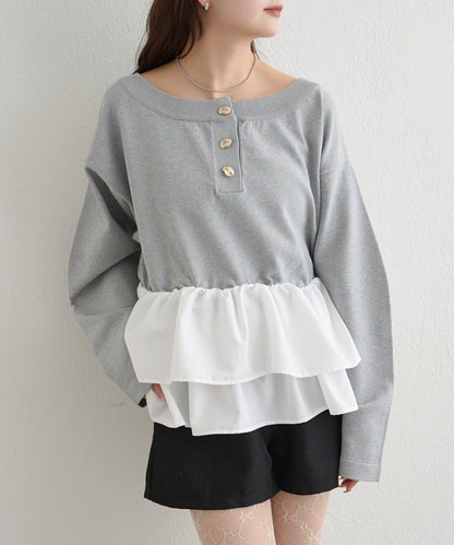 荷葉邊亨利領針織上衣