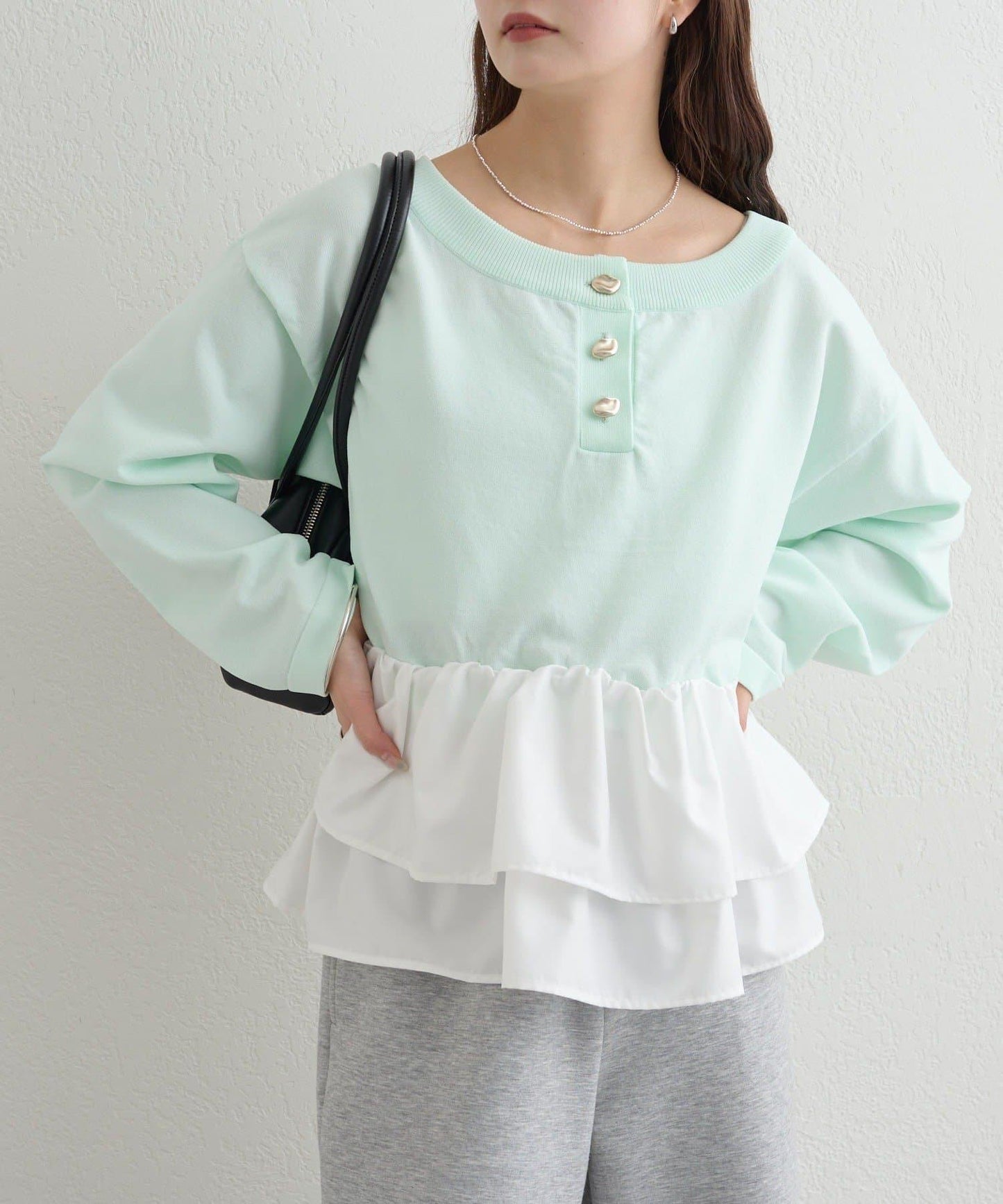 荷葉邊亨利領針織上衣