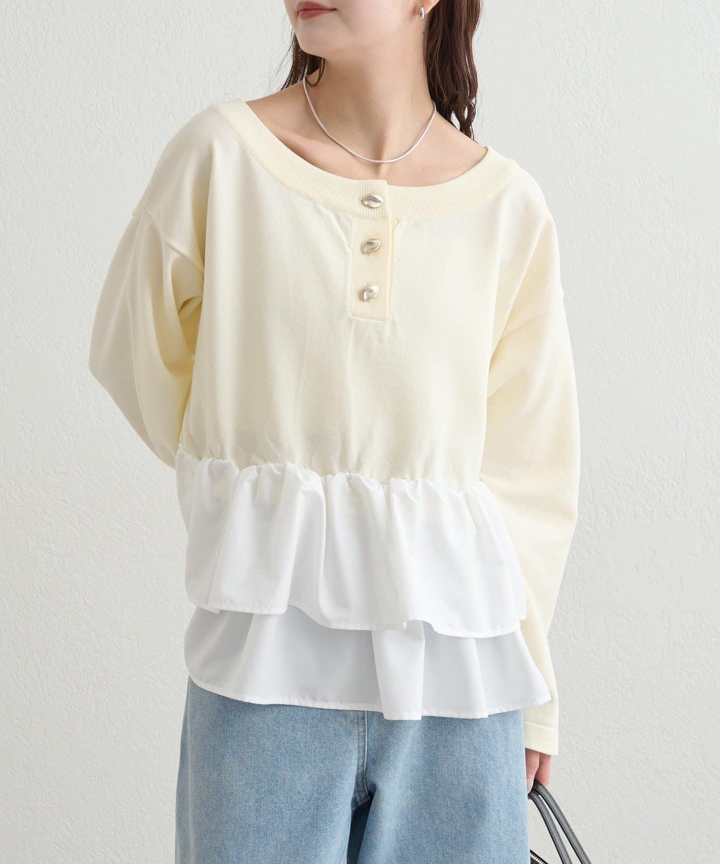 荷葉邊亨利領針織上衣