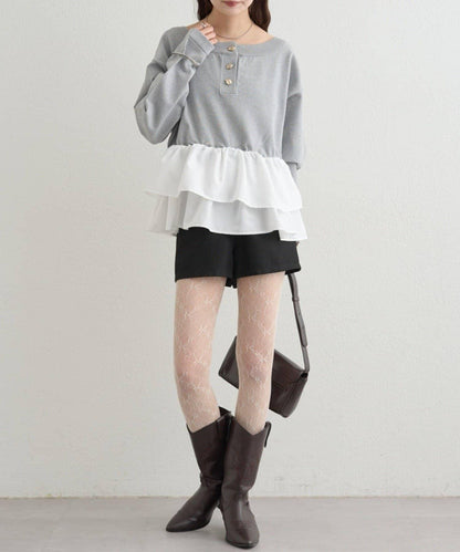 荷葉邊亨利領針織上衣