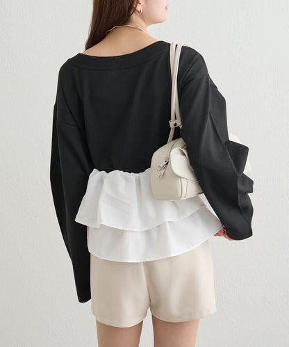 荷葉邊亨利領針織上衣