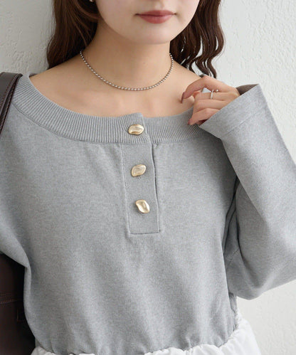 荷葉邊亨利領針織上衣
