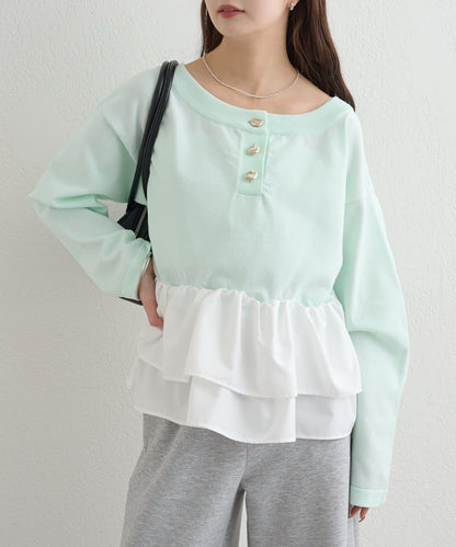 荷葉邊亨利領針織上衣