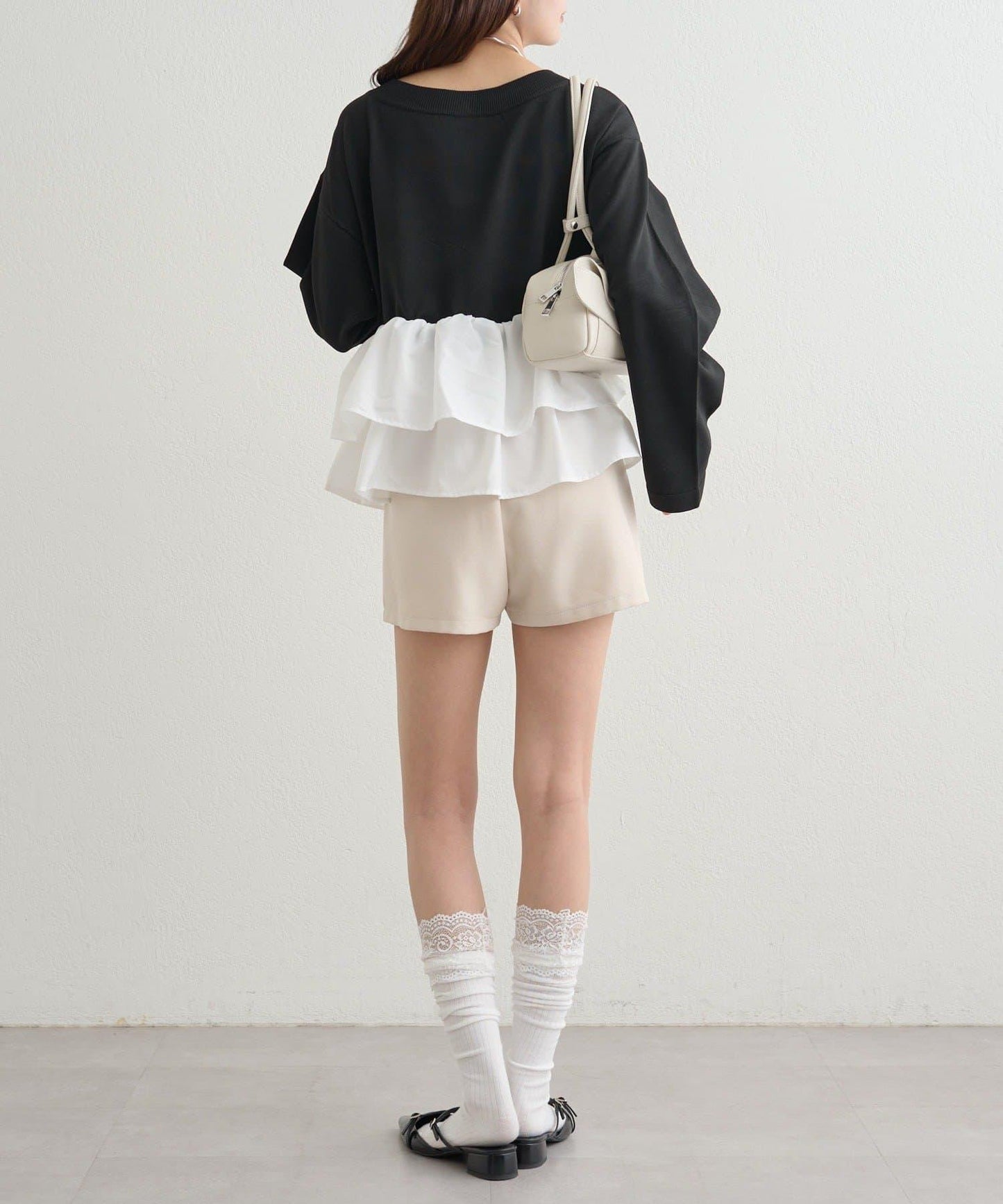 荷葉邊亨利領針織上衣